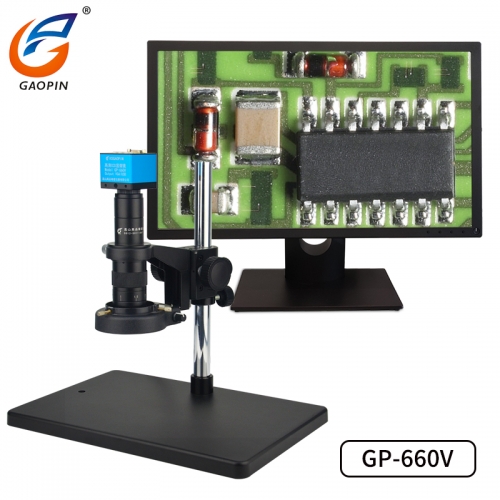 上海草莓视频官网原裝GP-660V 電子顯微鏡高清工業專業高倍測量視頻（pín）顯微鏡（jìng）連接（jiē）電腦 CCD手機電路板維修放大3000/1000/倍